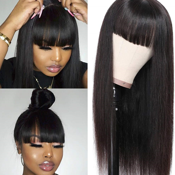 Ishow Beauty Straight Hair Without Lace Human Hair Wig, Unprocessed Machine Made Wig With Bangs - IshowHair