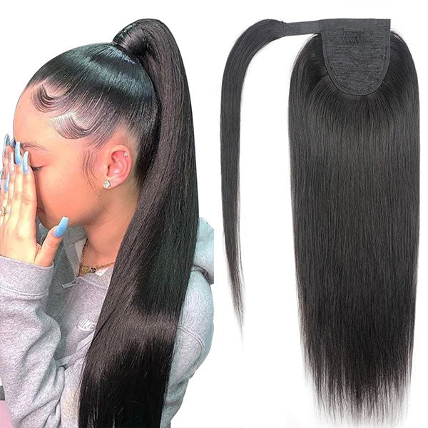 Long Ponytail Extension Straight Human Hair For Black Women 30 Inch Ponytail Around Clip in Ponytail