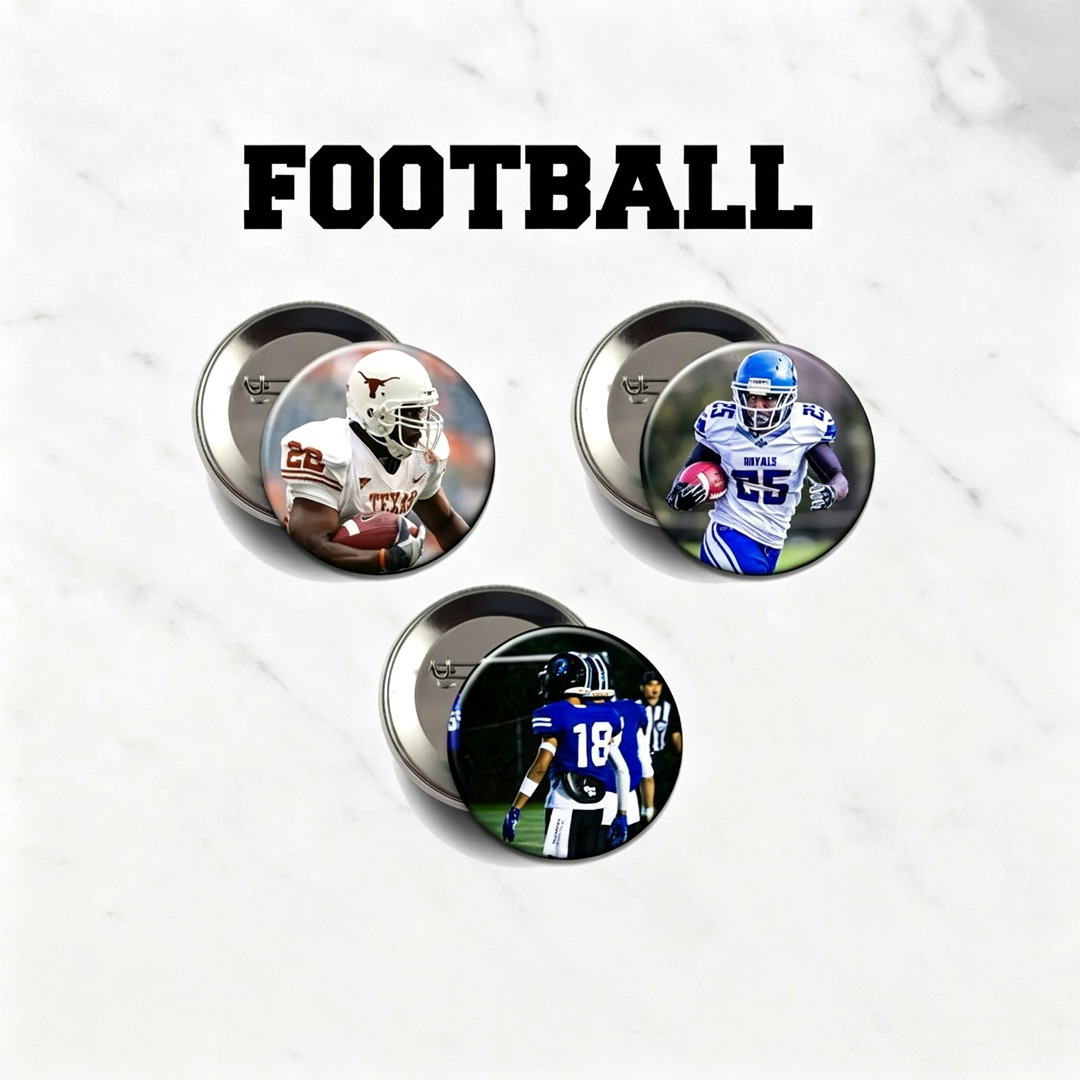 Personalized Football Photo Button, Custom Pin Back Badge, Sports Photo Button for Game Day, Cheer & Senior Night
