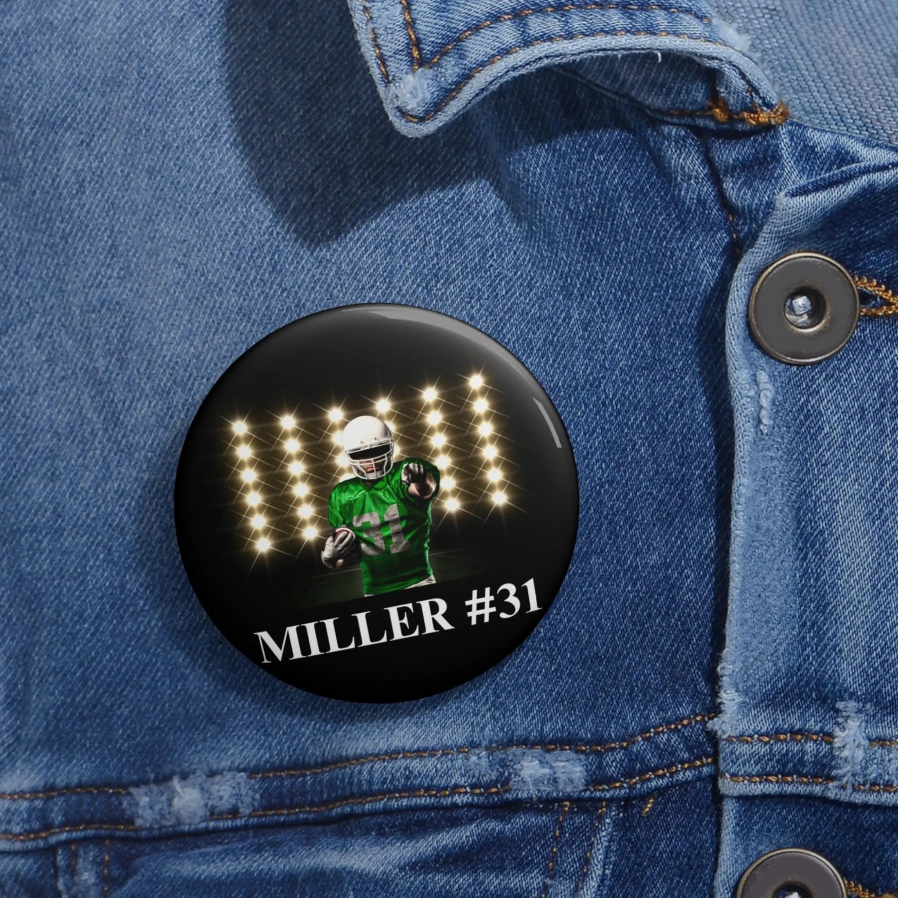 Personalized Sports Photo Pin Button | Custom Player Name, Jersey Number & Team | Soccer, Baseball, Football, Basketball & More