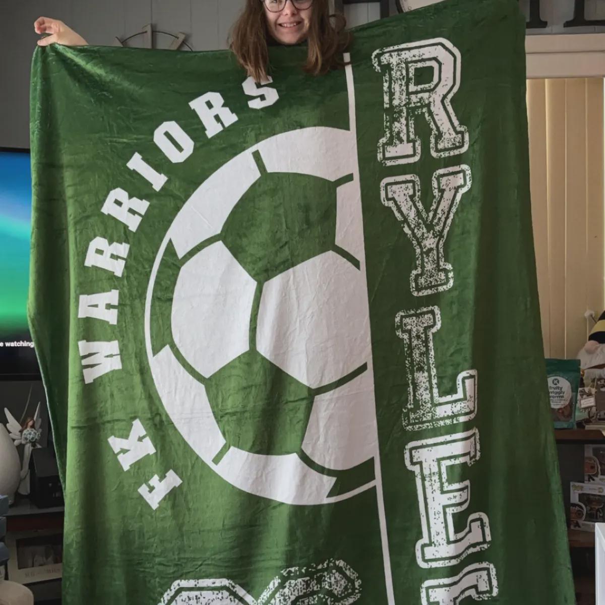 Personalized Soccer Blanket – Custom Team Name & Number