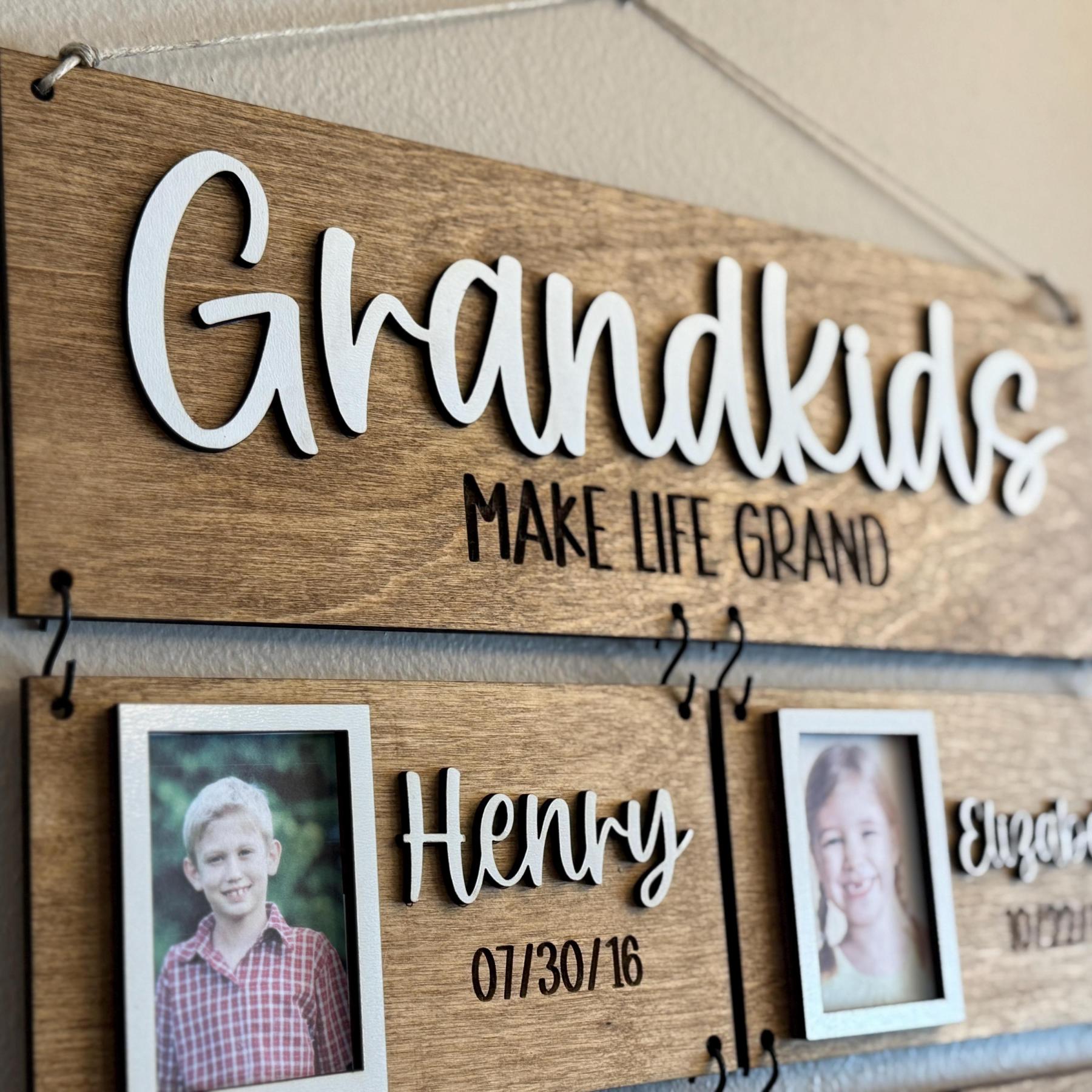 Personalized Grandkids Photo Display Custom Grandchildren Names and Birthdays Wall Decor Gift for Grandma and Grandpa
