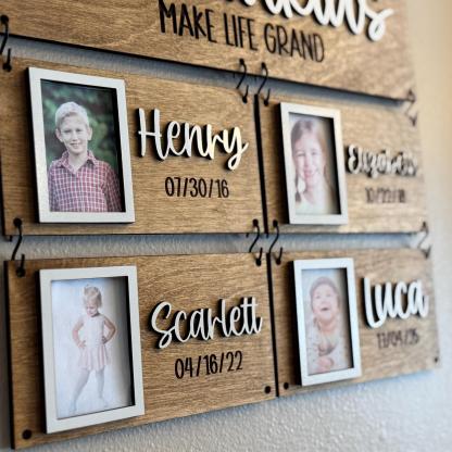 Personalized Grandkids Photo Display Custom Grandchildren Names and Birthdays Wall Decor Gift for Grandma and Grandpa
