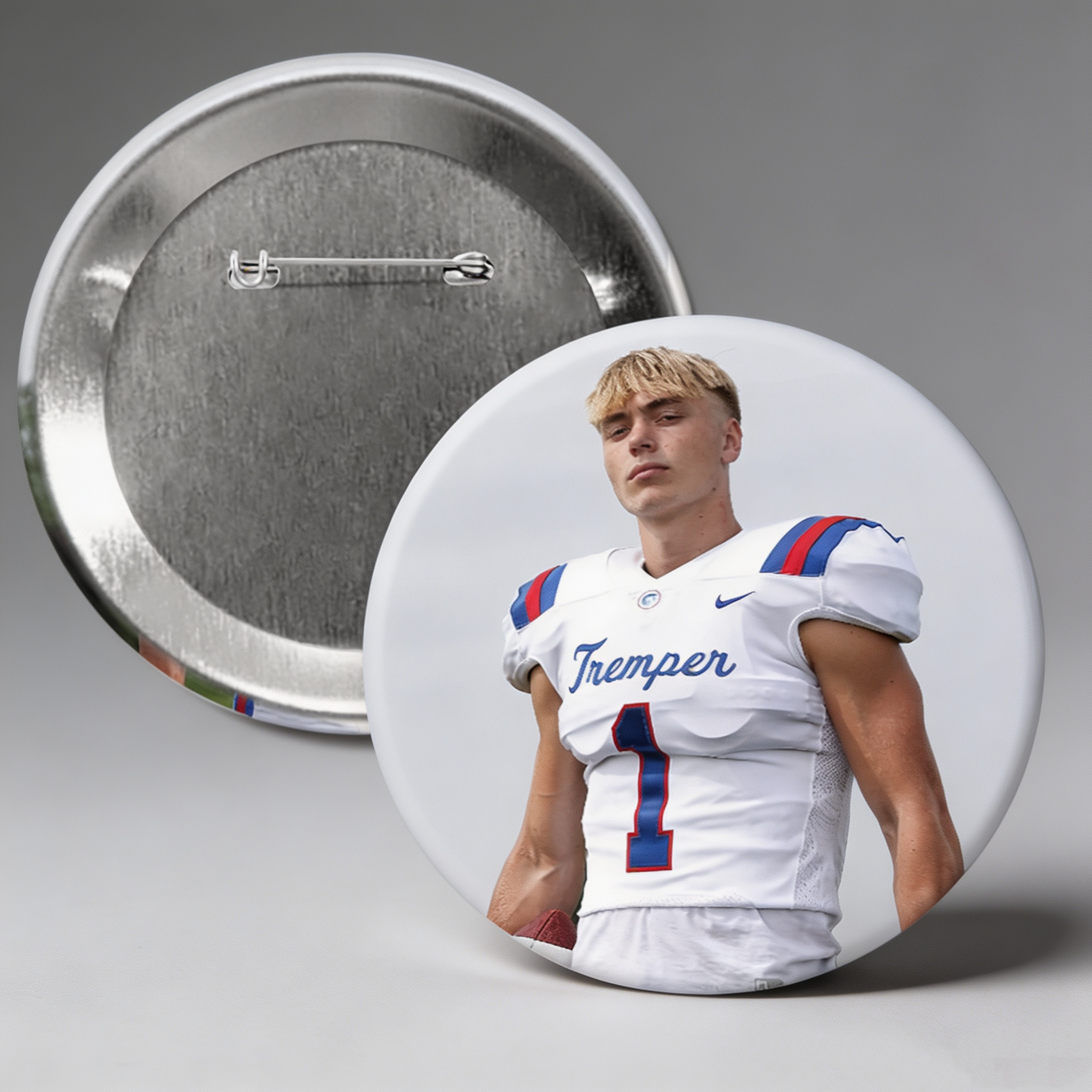 Personalized Custom Photo Button, 2.25" 2.5" 3" Pin Back Button, Sports Game Day Photo Badge