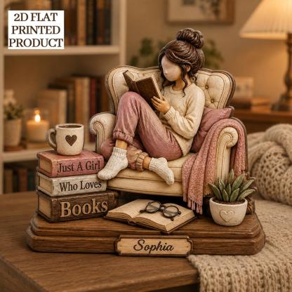 Personalized Reading Girl Wooden Decor Custom Name Gift for Book Lovers and Avid Readers