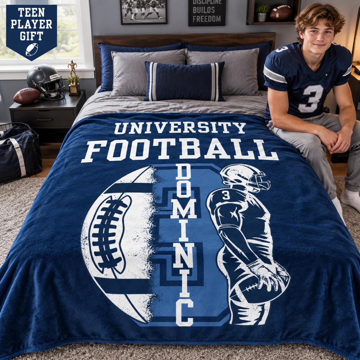 Personalized Football Team Blanket – Custom Player Name & Number