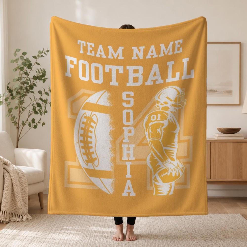 Personalized Football Team Blanket – Custom Player Name & Number
