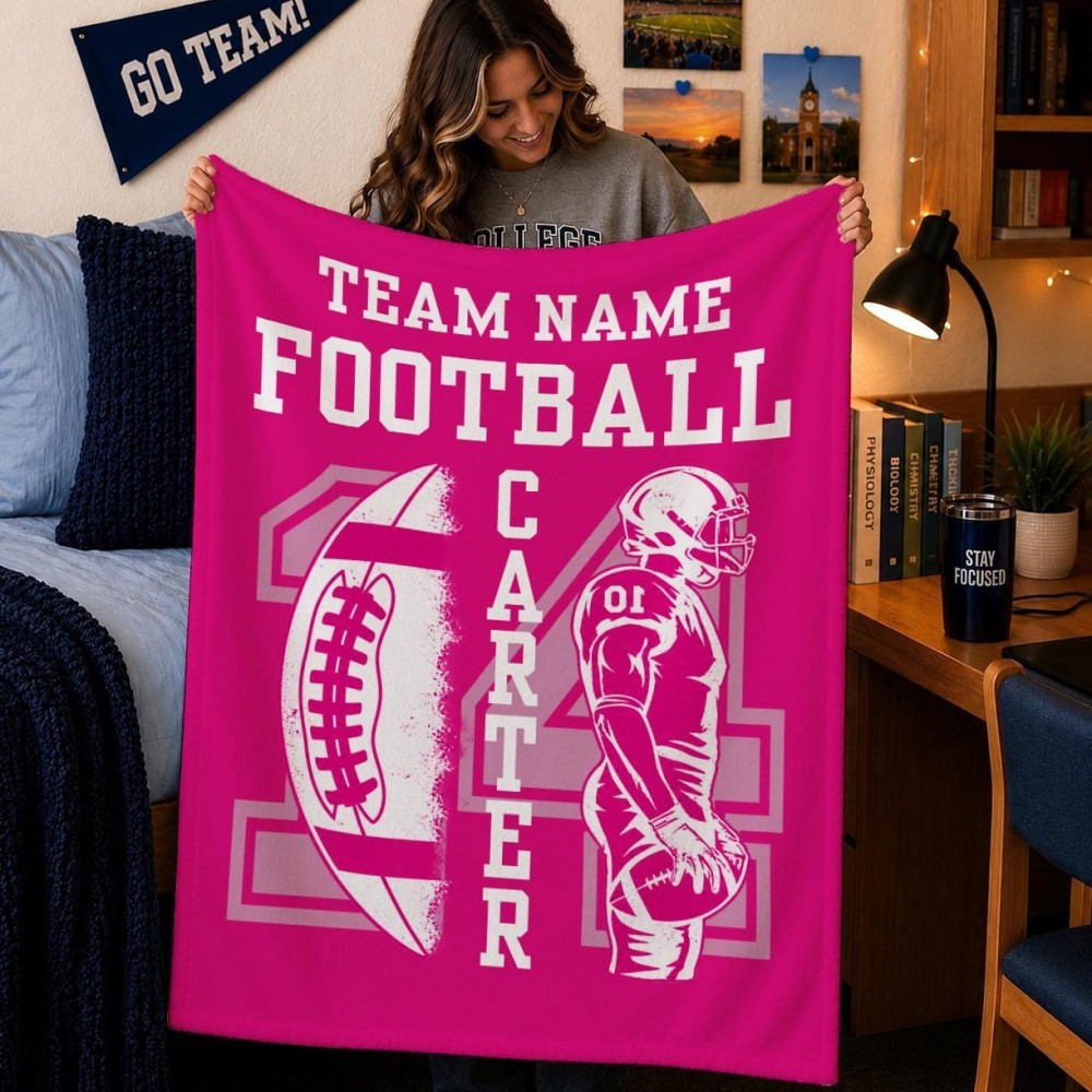 Personalized Football Team Blanket – Custom Player Name & Number