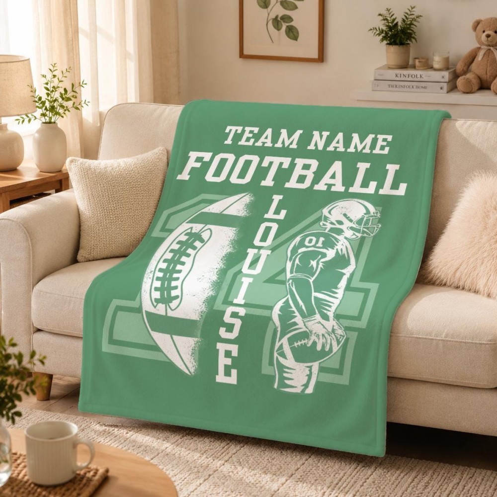 Personalized Football Team Blanket – Custom Player Name & Number