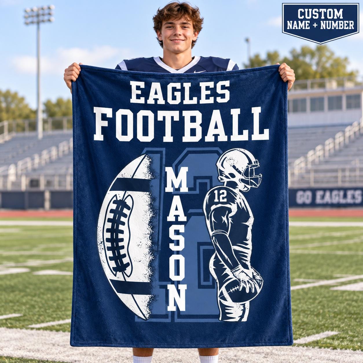 Personalized Football Team Blanket – Custom Player Name & Number