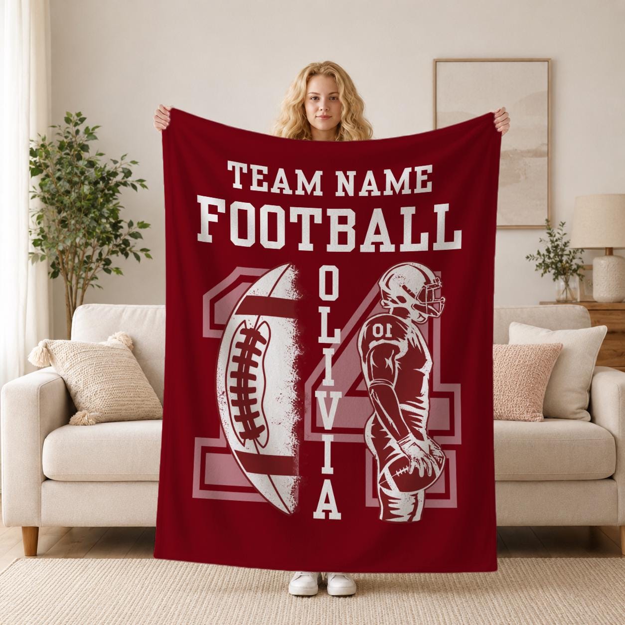 Personalized Football Team Blanket – Custom Player Name & Number