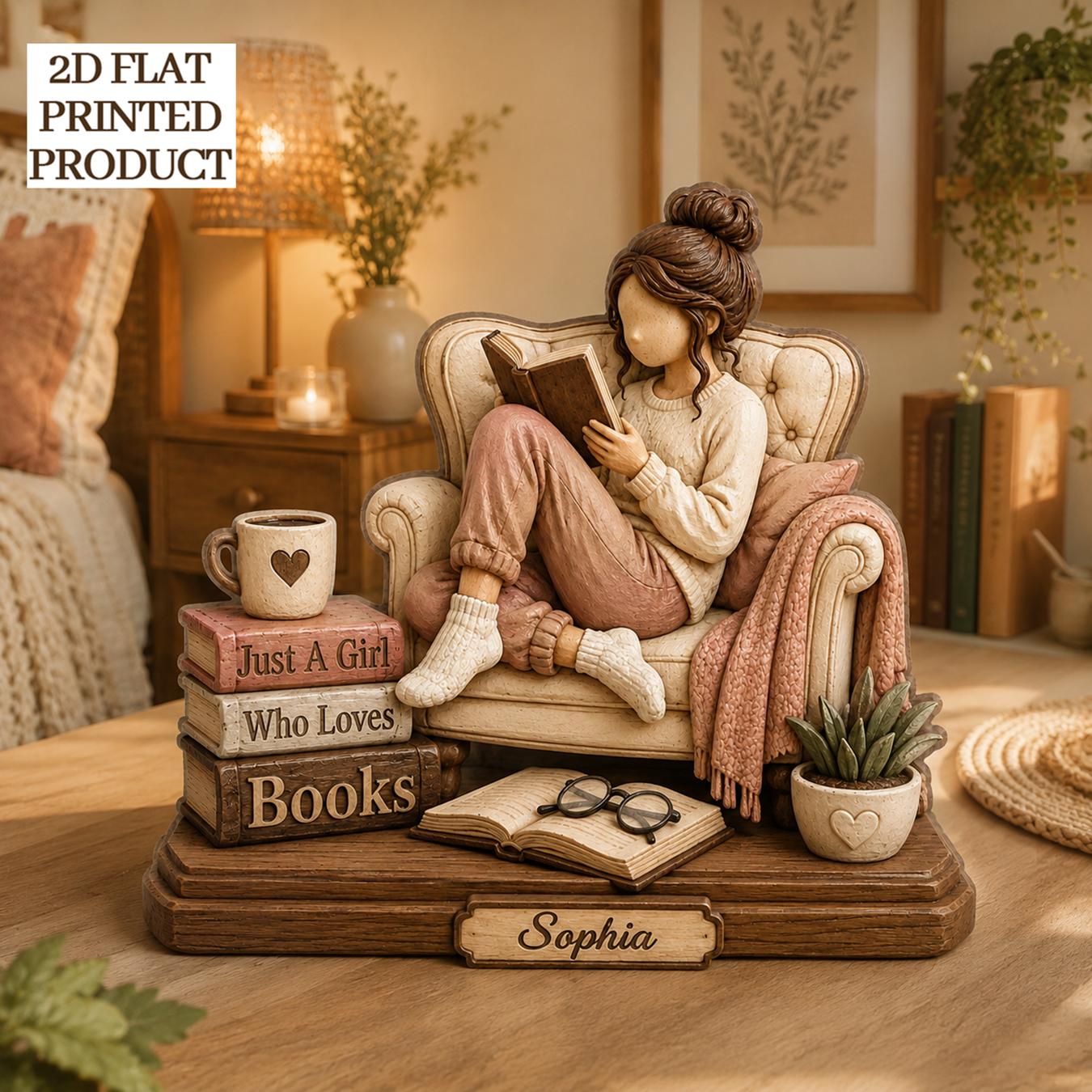 Personalized Reading Girl Wooden Decor Custom Name Gift for Book Lovers and Avid Readers