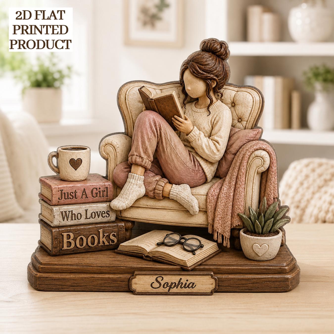 Personalized Reading Girl Wooden Decor Custom Name Gift for Book Lovers and Avid Readers