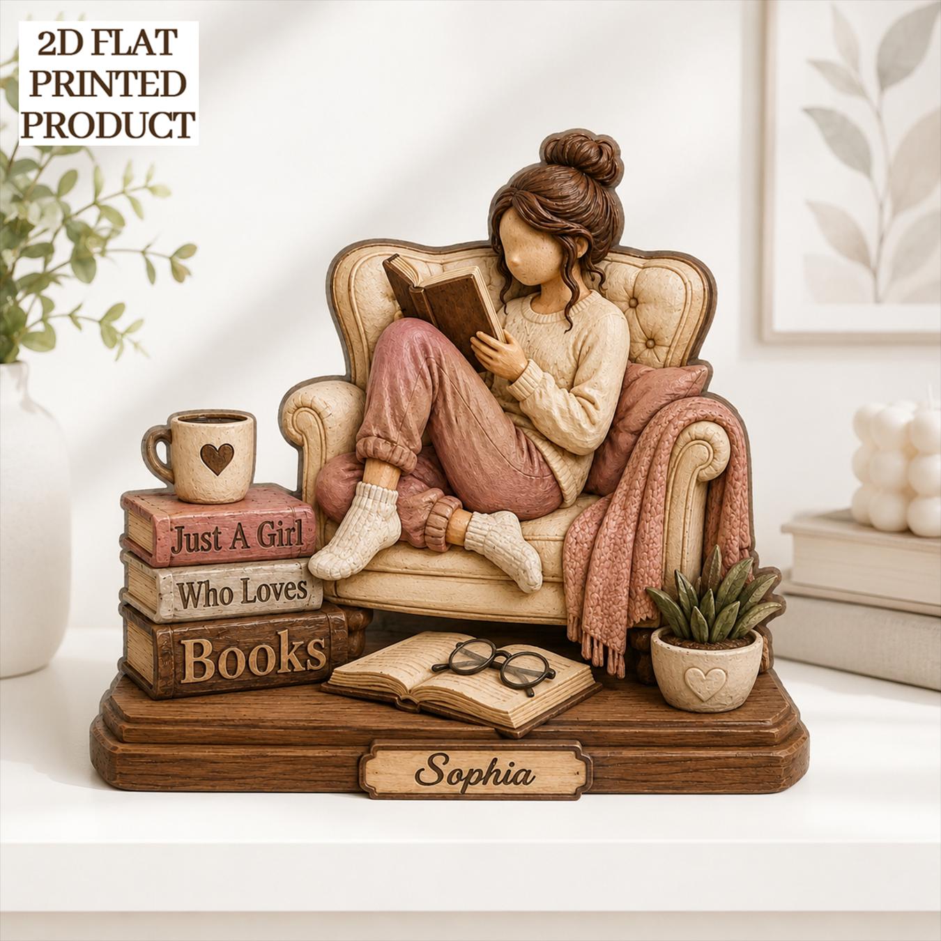 Personalized Reading Girl Wooden Decor Custom Name Gift for Book Lovers and Avid Readers