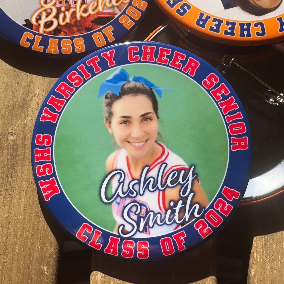 Personalized Photo Button Custom Picture and Text Pinback for Graduation Birthday Anniversary and Special Events