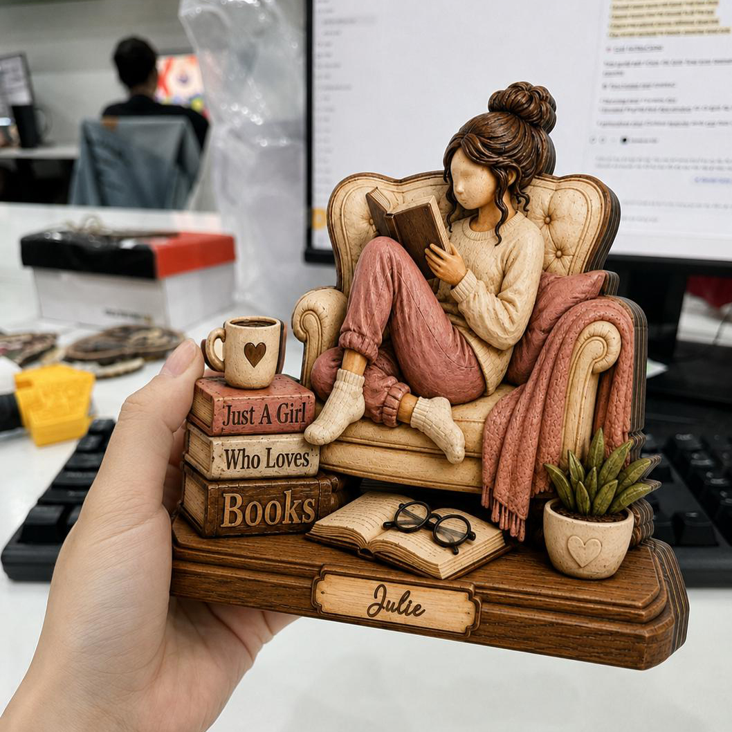 Personalized Reading Girl Wooden Decor Custom Name Gift for Book Lovers and Avid Readers