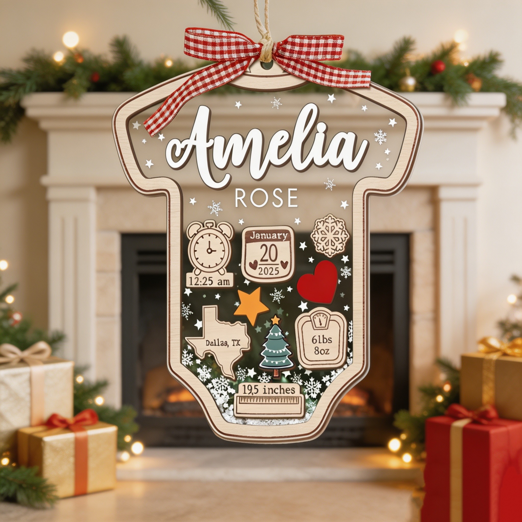Personalized Baby First Christmas Ornament – Custom Birth Announcement Keepsake with Name, Date & Birth Details