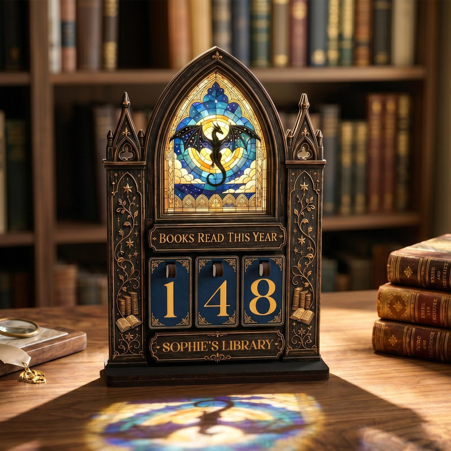 Personalized Fantasy Book Tracker Wooden Reading Counter Custom Night Court Library Decor for Book Lovers