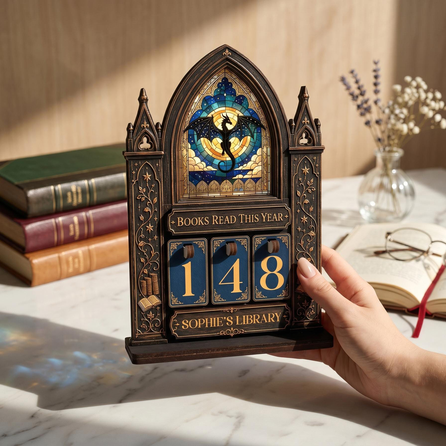 Personalized Fantasy Book Tracker Wooden Reading Counter Custom Night Court Library Decor for Book Lovers