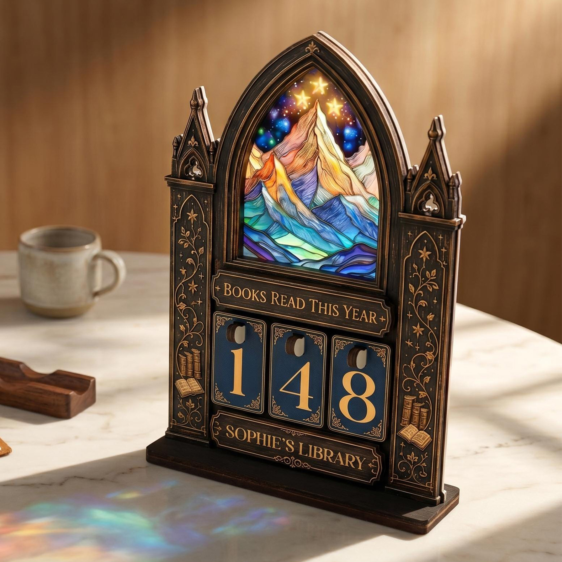 Personalized Fantasy Book Tracker Wooden Reading Counter Custom Night Court Library Decor for Book Lovers