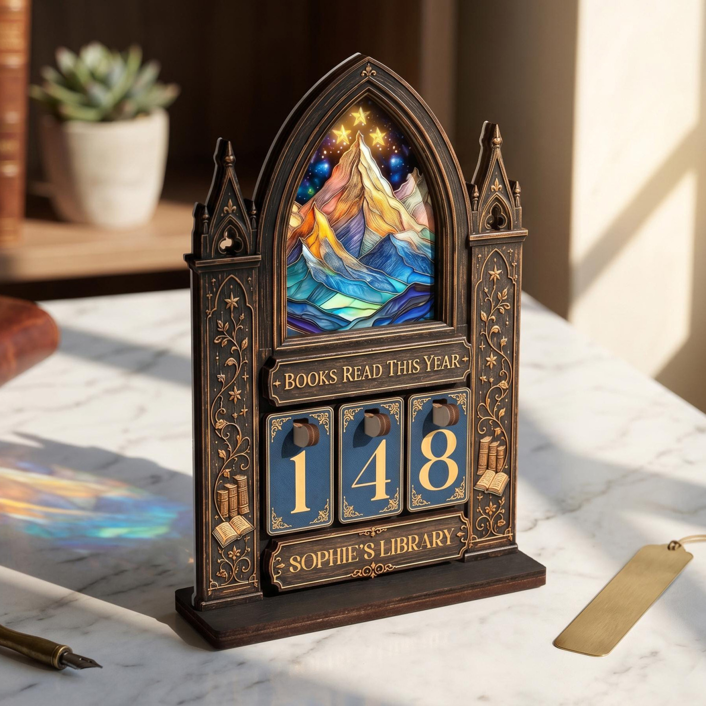 Personalized Fantasy Book Tracker Wooden Reading Counter Custom Night Court Library Decor for Book Lovers