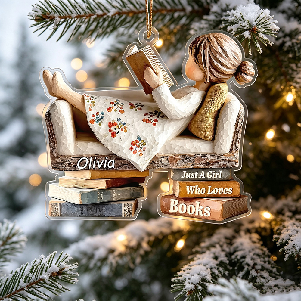 Personalized Book Lover Christmas Ornament - Custom Name "Just A Girl Who Loves Books" Acrylic Holiday Decor - Unique Reading Gift for Women, Librarians & Bookworms