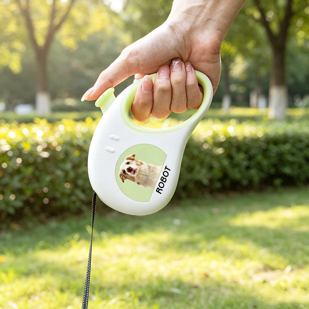 Personalized Reflective Retractable Dog Leash with Custom Photo & Name, LED Safety Pet Lead for Small Medium Dogs, Birthday Gift for Pet Lovers