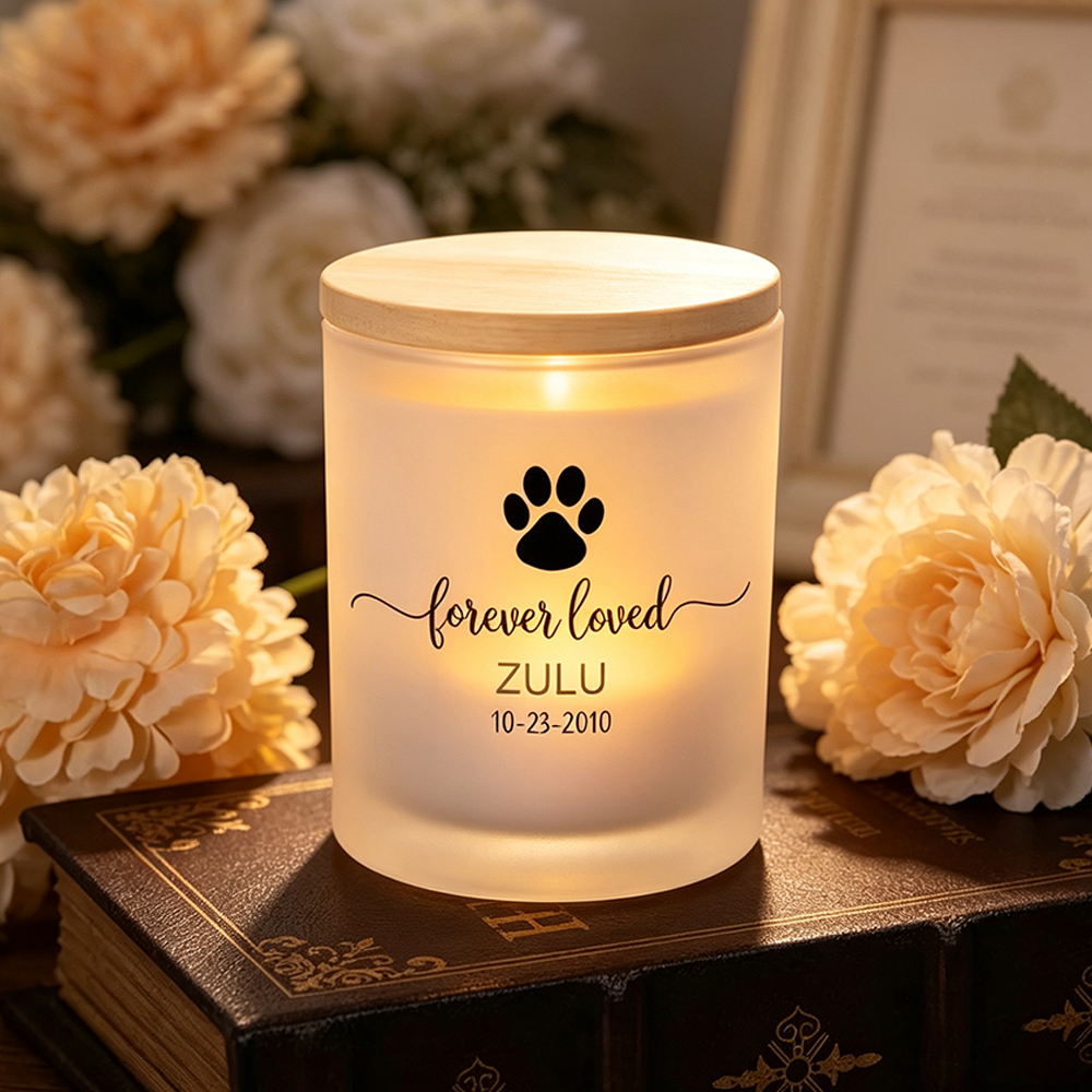 Personalized Pet Memorial LED Candle Jar with Name & Date, Forever Loved Pet Loss Sympathy Gift