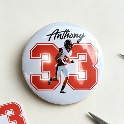 Personalized Sports Photo Button Custom Athlete Pin Senior 2026 Cheer Dance Soccer Softball Volleyball Game Day