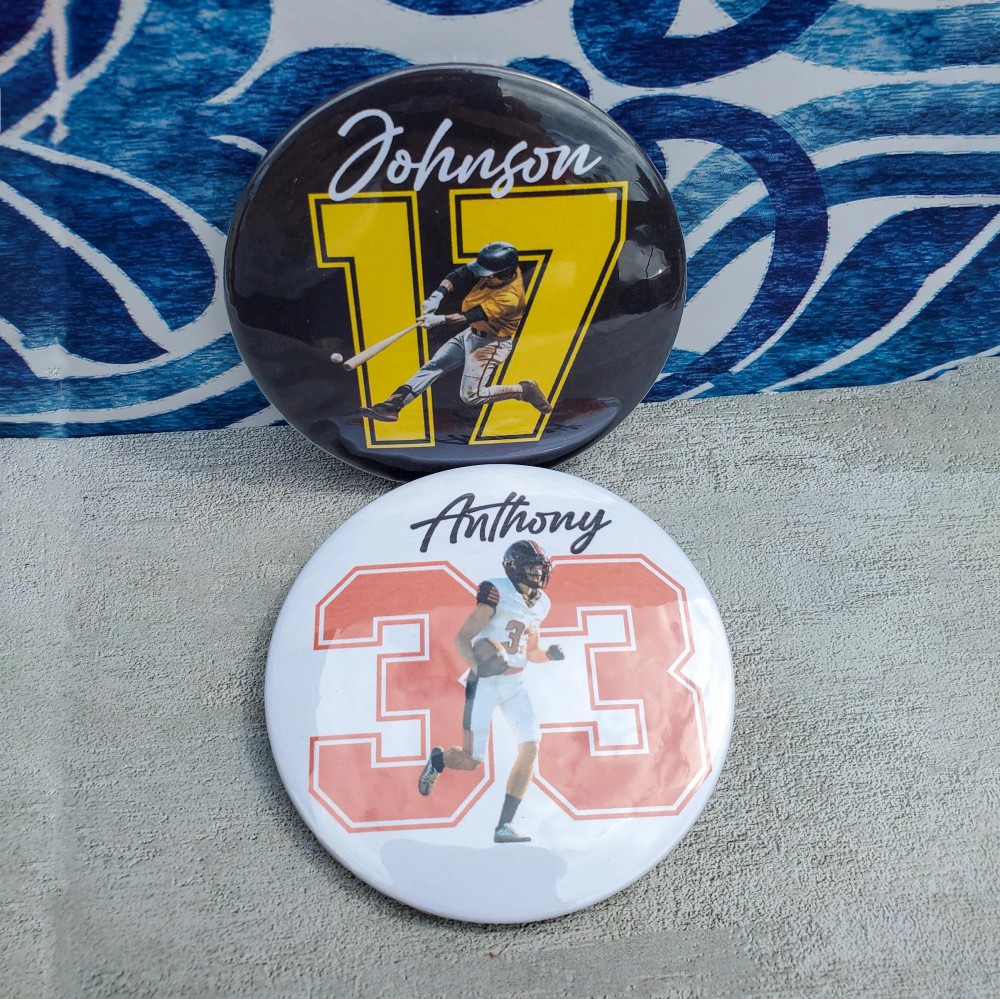 Personalized Sports Photo Button Custom Athlete Pin Senior 2026 Cheer Dance Soccer Softball Volleyball Game Day