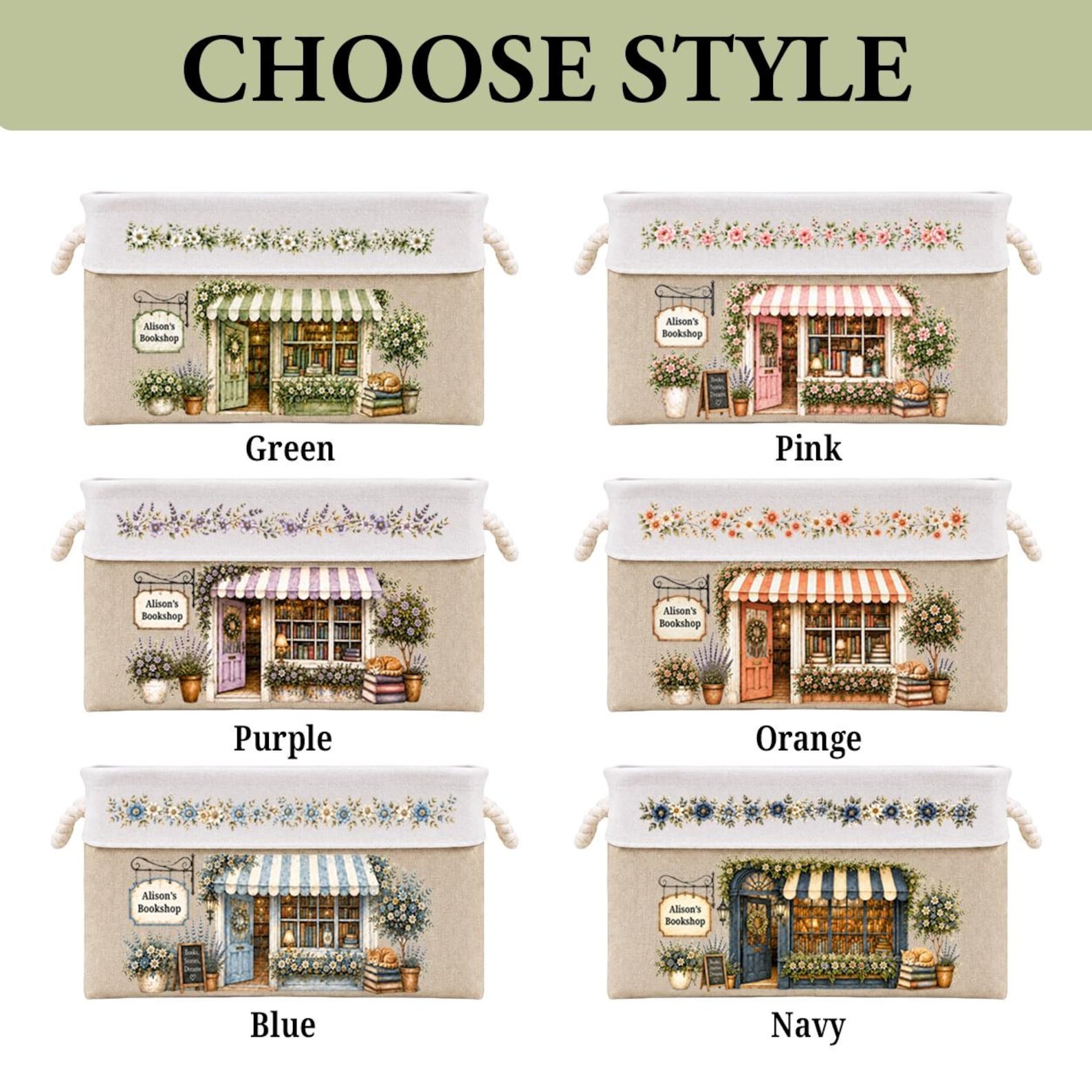 Personalized Book Organizer Basket Custom Name Linen Storage Bin for Book Lovers