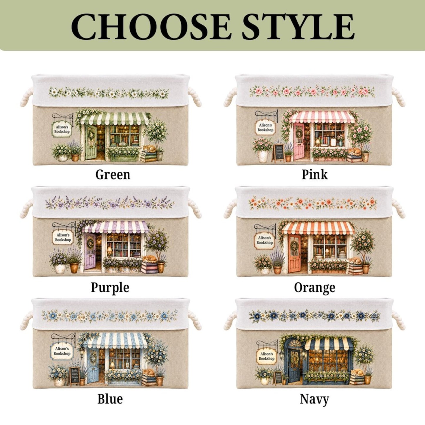 Personalized Book Organizer Basket Custom Name Linen Storage Bin for Book Lovers