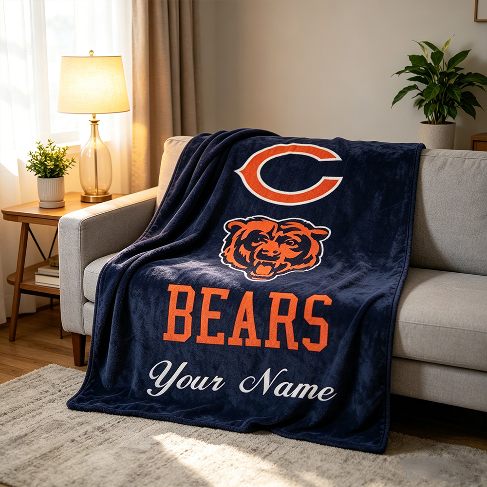 Custom Chicago Football Blanket with Name, Personalized Soft Throw, Football Fan Gift, Birthday Gift for Him or Her