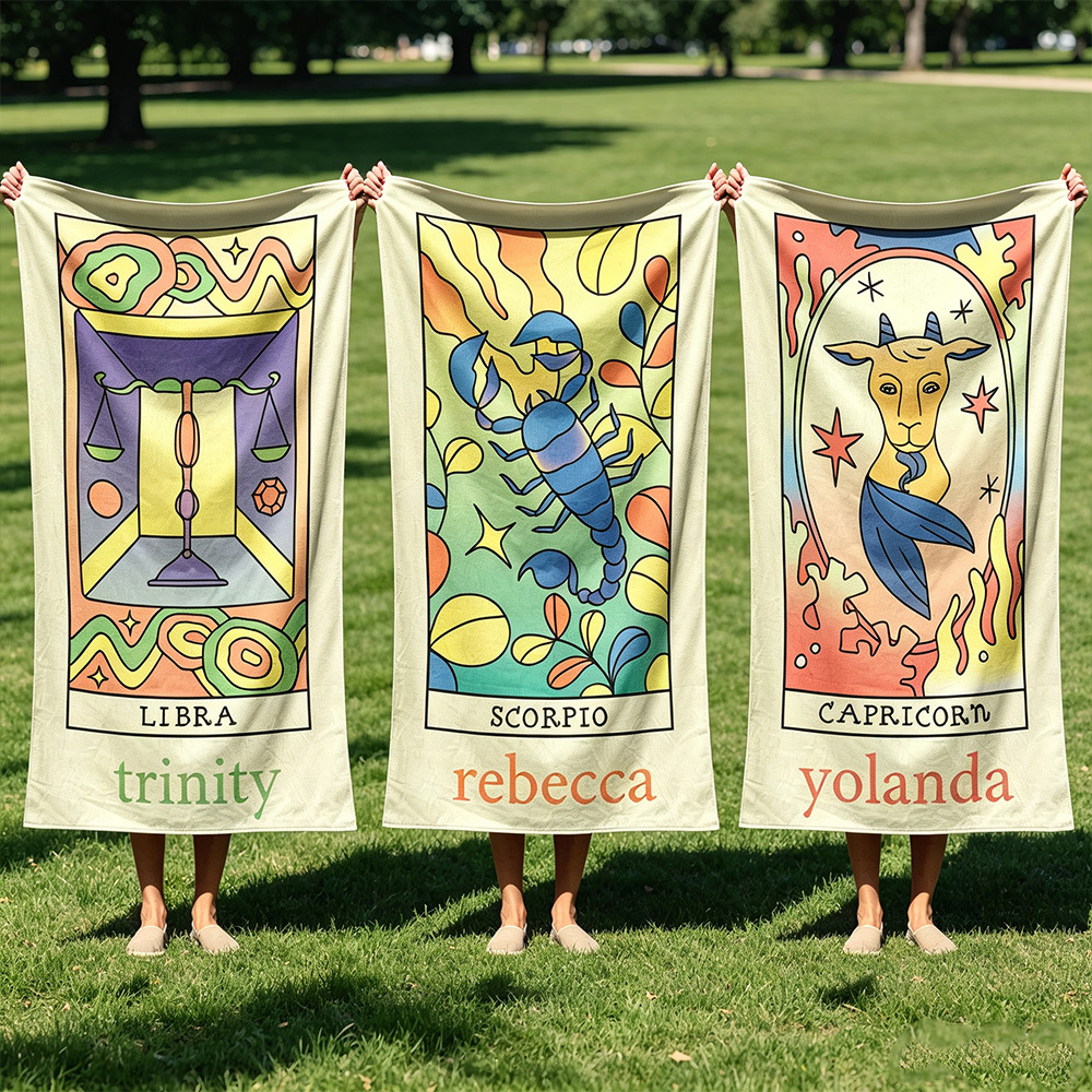 Personalized Zodiac Beach Towel, Custom Horoscope Sign Towel, Astrology Gift for Her, Birthday Summer Beach Gift