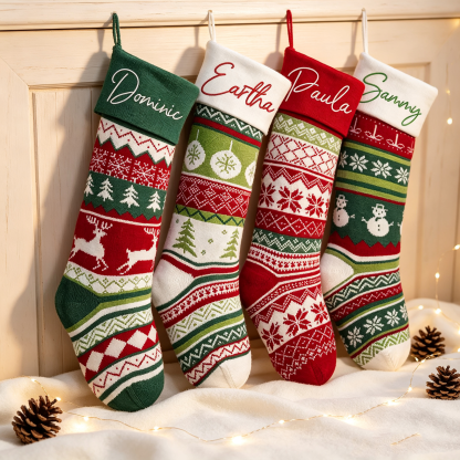 Personalized Christmas Stocking, Custom Embroidered Name Knit Stocking, Large Family Holiday Stocking, Christmas Fireplace Decor, Gift for Kids & Adults
