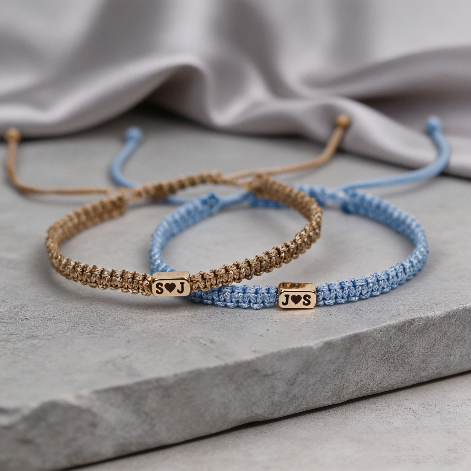 Personalized Initial Couple Bracelets Set of 2 - Adjustable Matching Friendship Jewelry with Heart Charm - Custom Name Gift for Boyfriend, Girlfriend, Bestie, Anniversary or Birthday