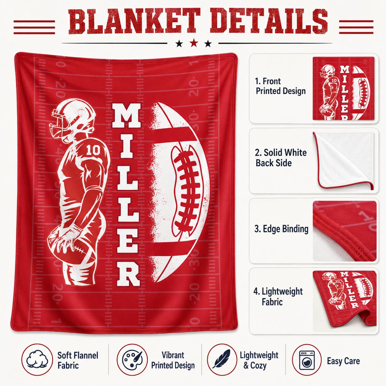 Personalized Senior Football Blanket – Custom Name & Jersey Number
