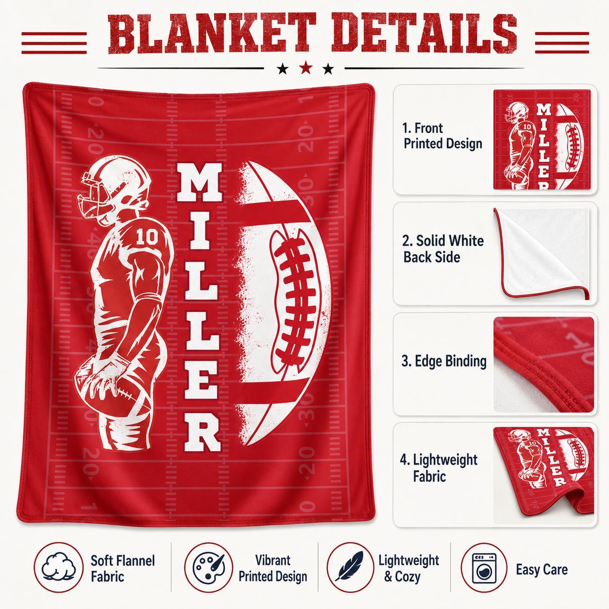 Personalized Senior Football Blanket – Custom Name & Jersey Number