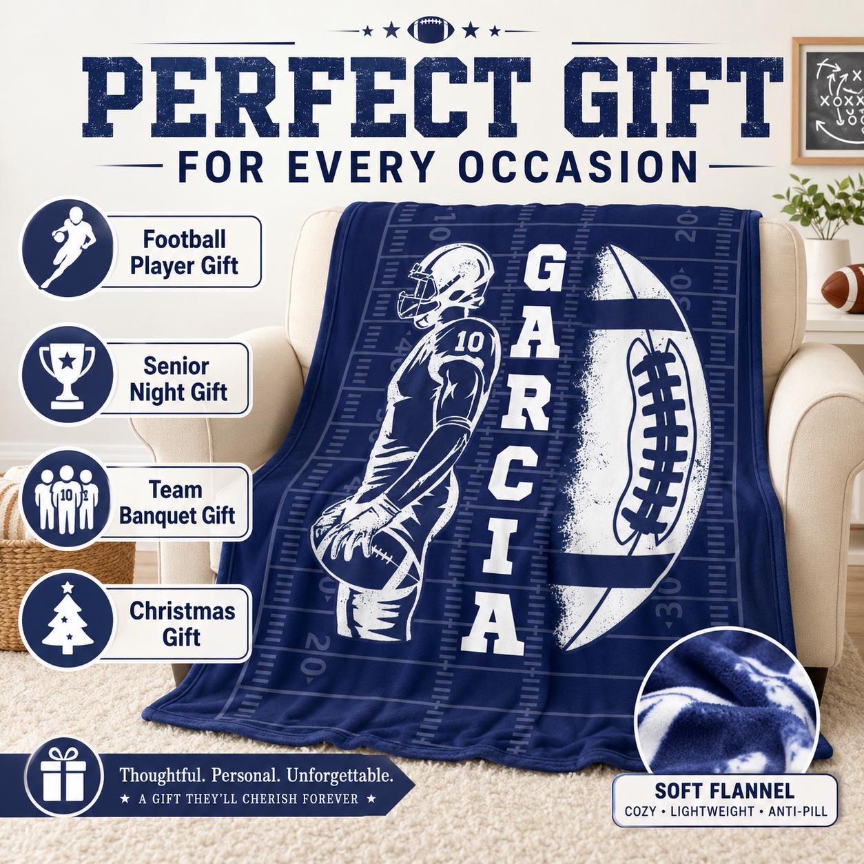 Personalized Senior Football Blanket – Custom Name & Jersey Number