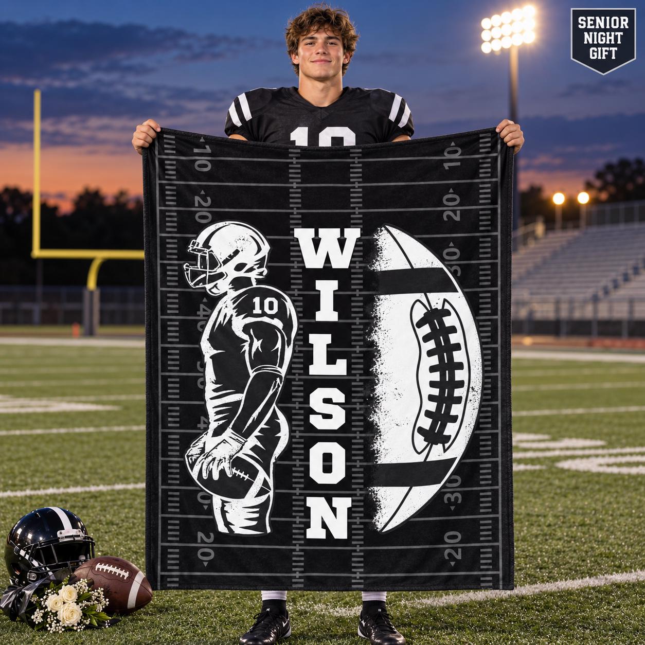 Personalized Senior Football Blanket – Custom Name & Jersey Number