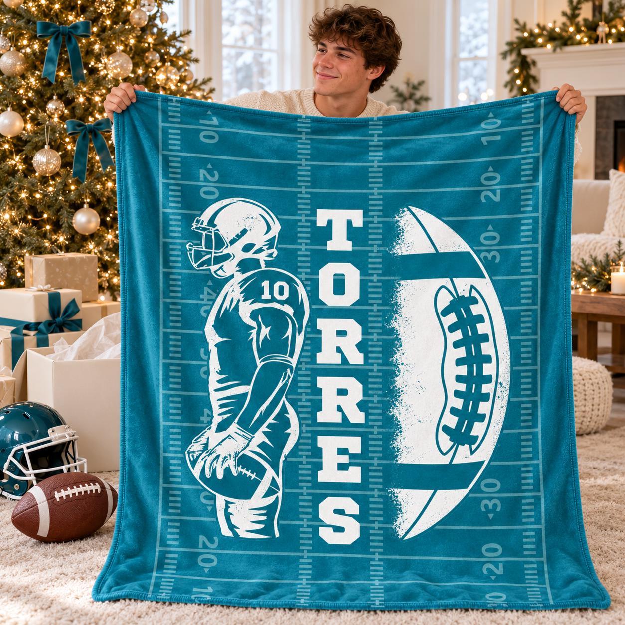 Personalized Senior Football Blanket – Custom Name & Jersey Number
