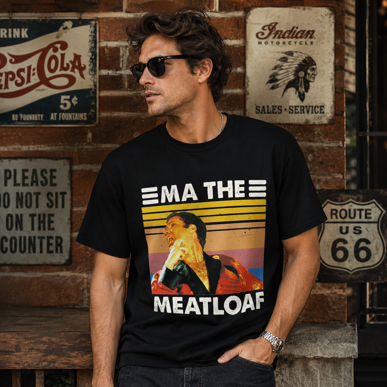 Vintage Rock Parody “Ma The Meatloaf” Graphic T-Shirt – Retro Music Meme Tee