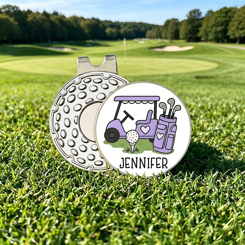 Personalized Golf Cart Golf Ball Marker with Magnetic Hat Clip, Custom Name Golf Marker, Gift for Golf Lovers