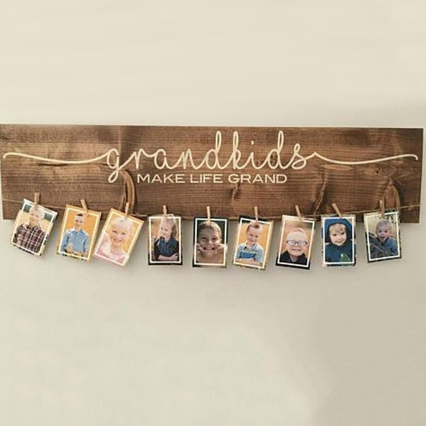 Personalized Grandkids Photo Display Wooden Sign Custom Grandchildren Names and Photos for Grandma and Grandpa