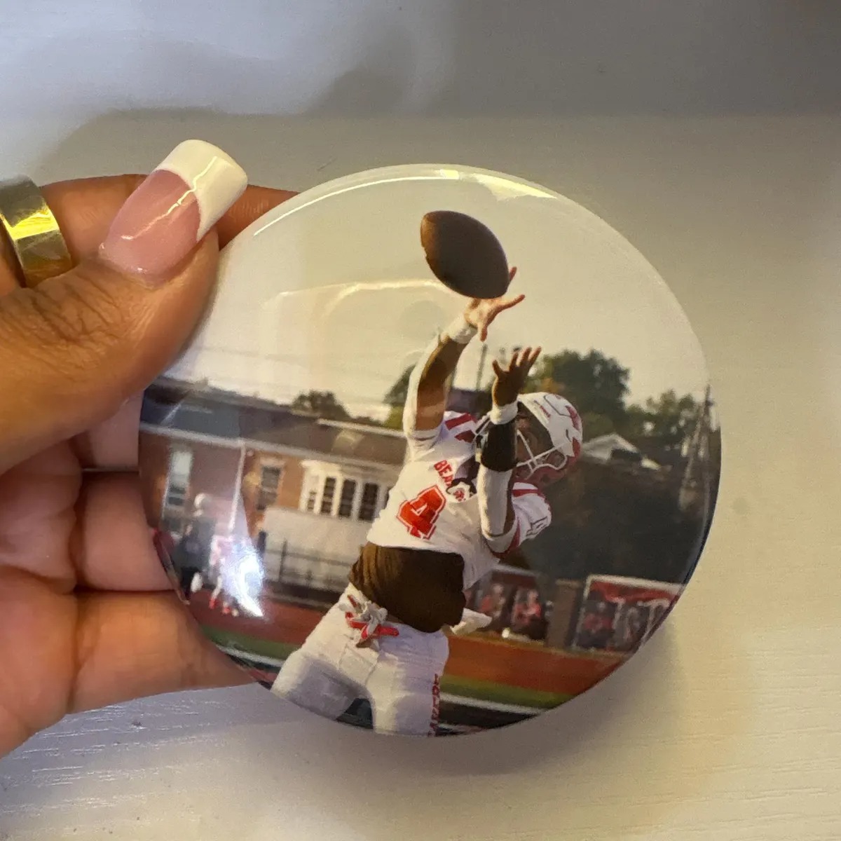 Personalized Football Photo Button, Custom Pin Back Badge, Sports Photo Button for Game Day, Cheer & Senior Night