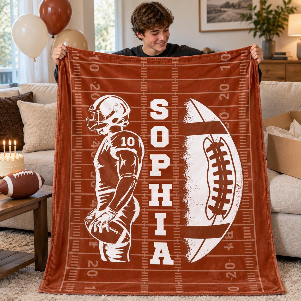 Personalized Senior Football Blanket – Custom Name & Jersey Number
