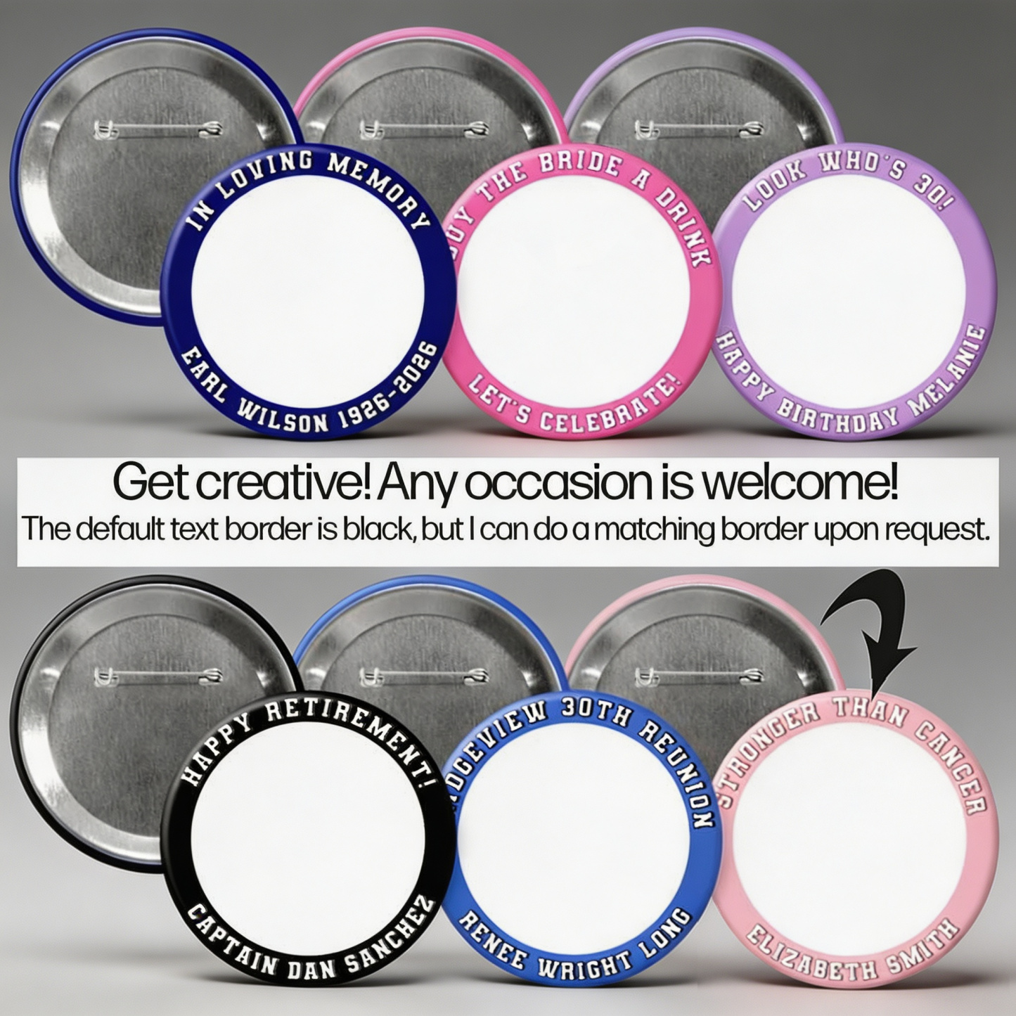 Personalized Sports Photo Button, Custom Photo & Text Pin Back Badge, Game Day & Senior Night Keepsake
