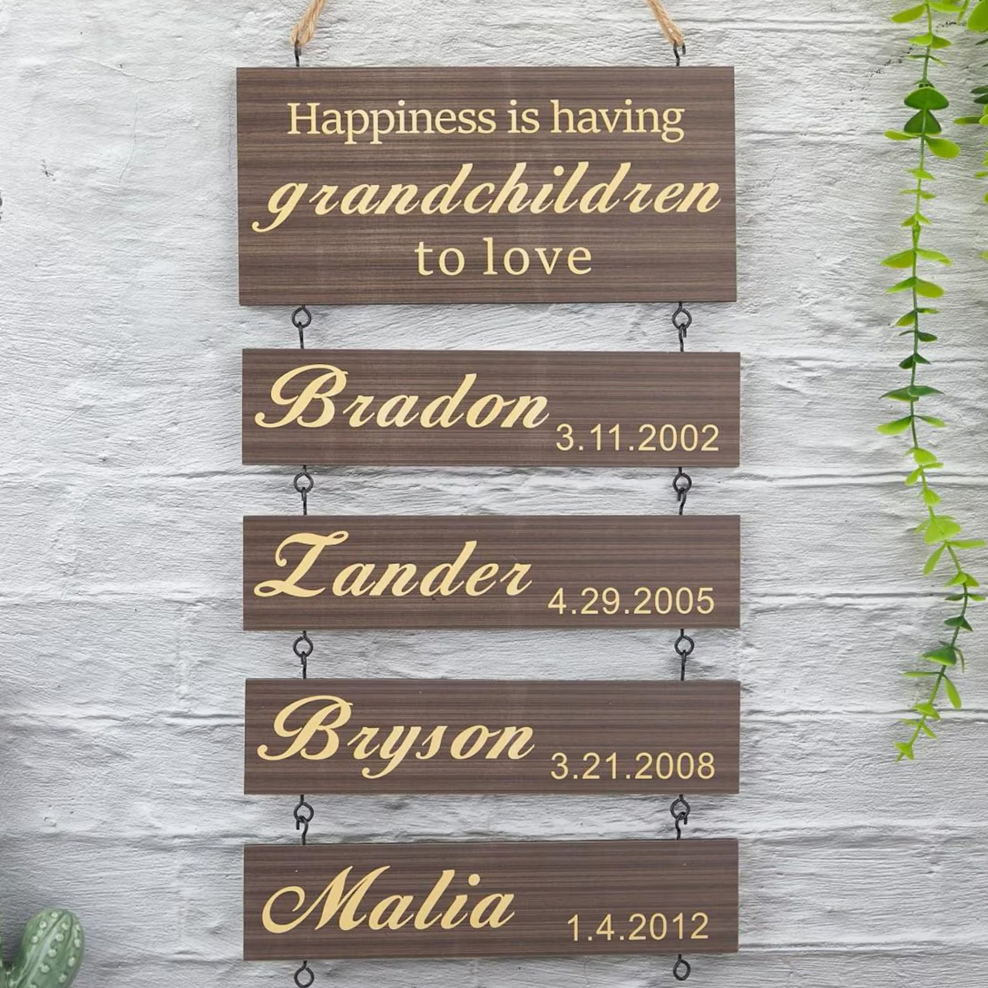 Personalized Grandkids Name Sign Custom Grandchildren Names and Birthdays Wooden Wall Decor for Grandparents