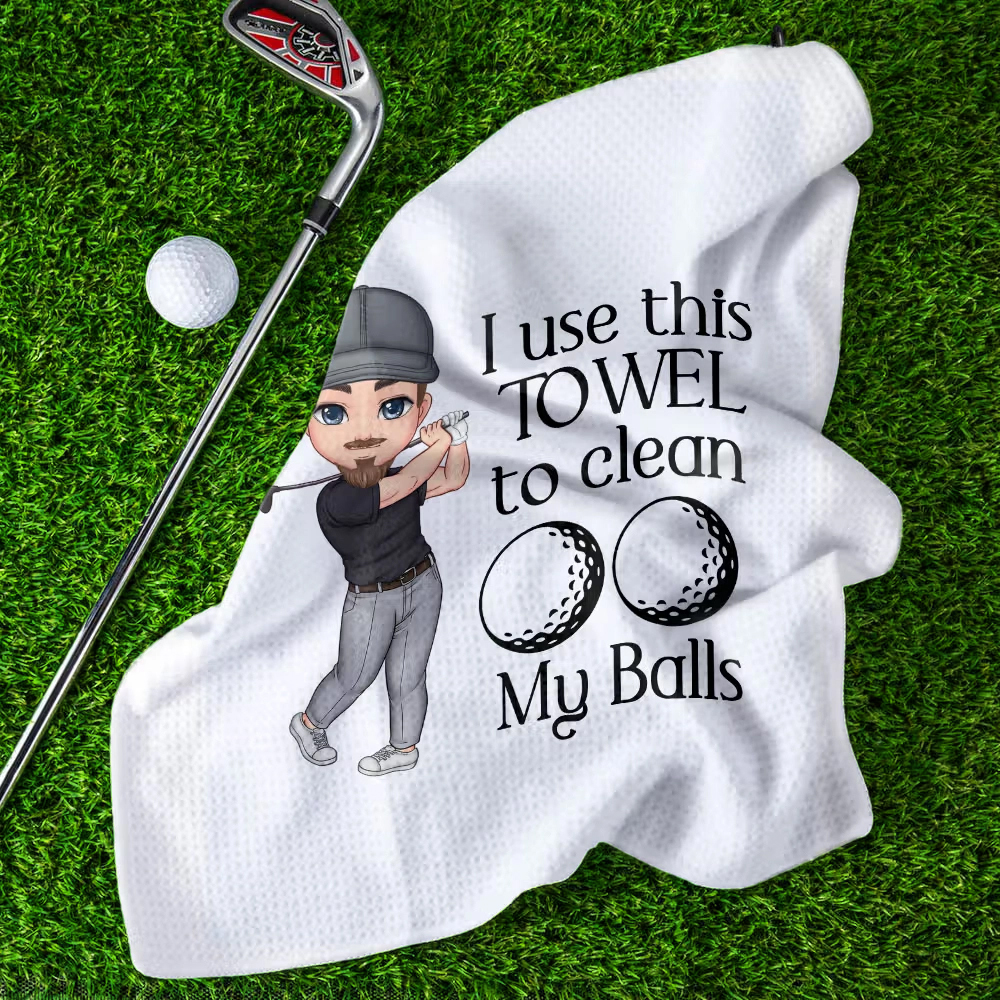 Personalised Golf Waffle Towel with Cartoon Golfer Design, Custom Name Super Absorbent Golf Towel with Hanging Clip, Unique Gift for Golf Lovers