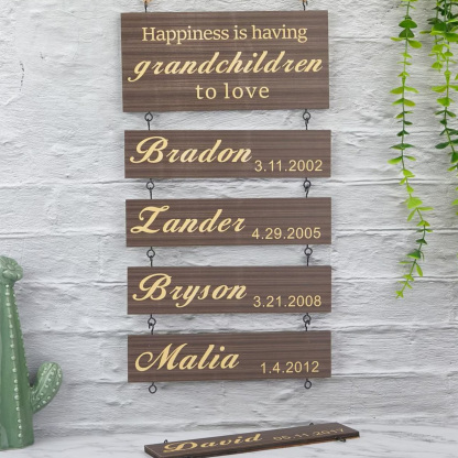 Personalized Grandkids Name Sign Custom Grandchildren Names and Birthdays Wooden Wall Decor for Grandparents